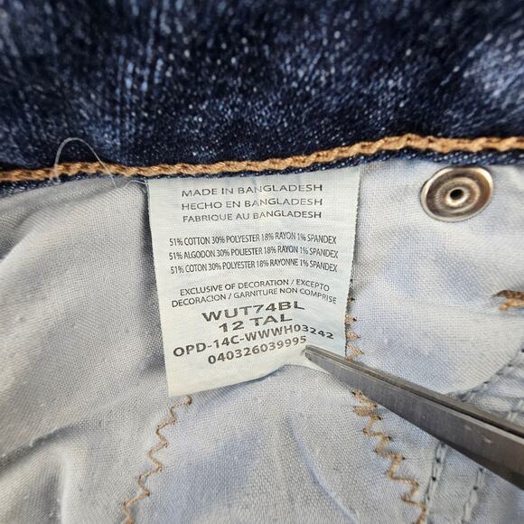 Wrangler Aura Women's Jeans Size 12 Tall Blue Denim Bootcut Stretch Embroidered - Picture 9 of 9